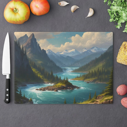 Snow Melt Mountain River Cutting Board — Lakeside Landscape Kitchen Board - Large - Home Decor