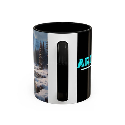 Snowy Mountain Lake Accent Coffee Mug — Scenic Winter Landscape Coffee Cup - Mug