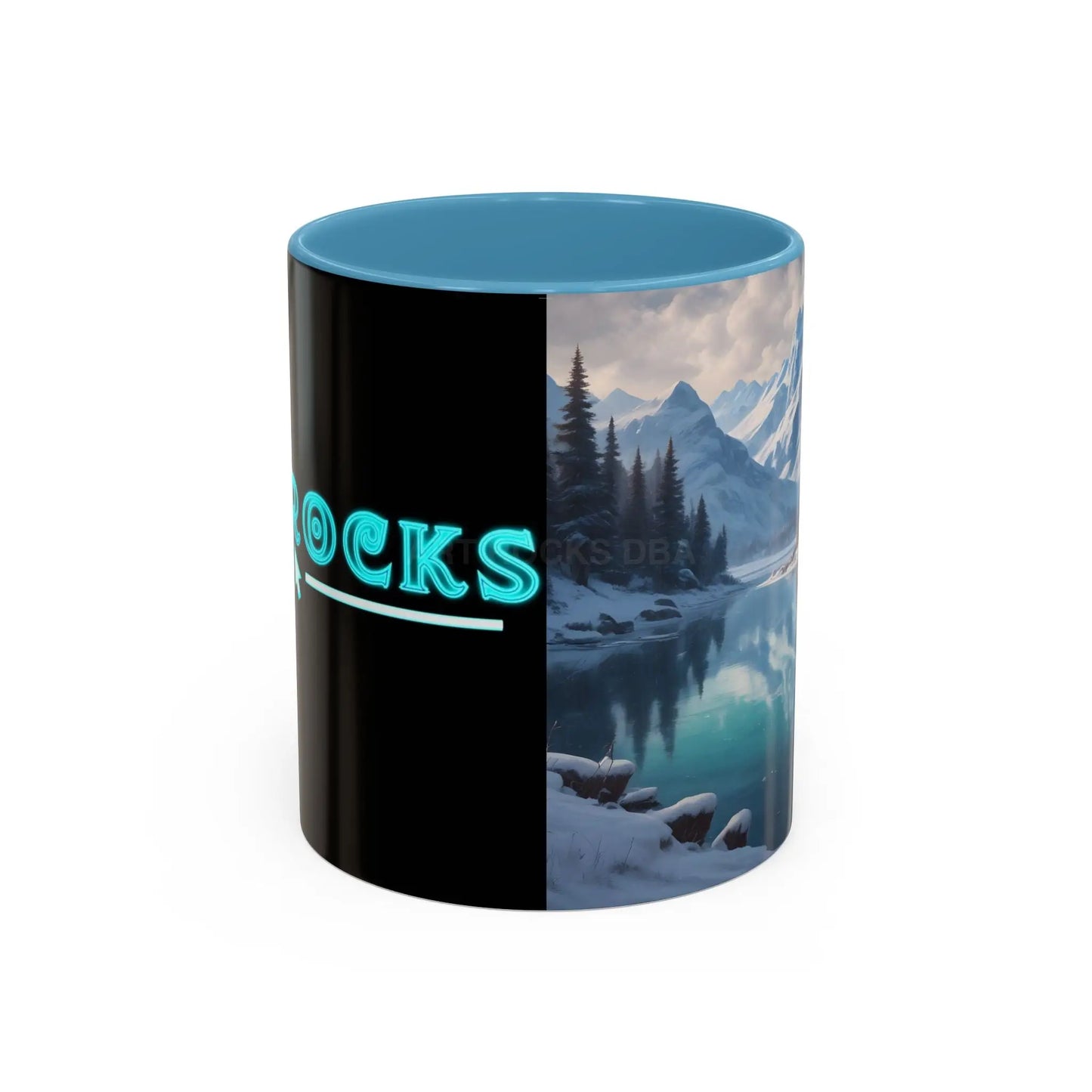 Snowy Mountain Lake Accent Coffee Mug — Scenic Winter Landscape Coffee Cup - 11oz / Light Blue - Mug