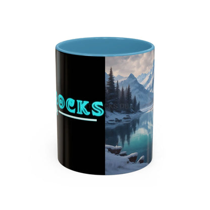 Snowy Mountain Lake Accent Coffee Mug — Scenic Winter Landscape Coffee Cup - 11oz / Light Blue - Mug