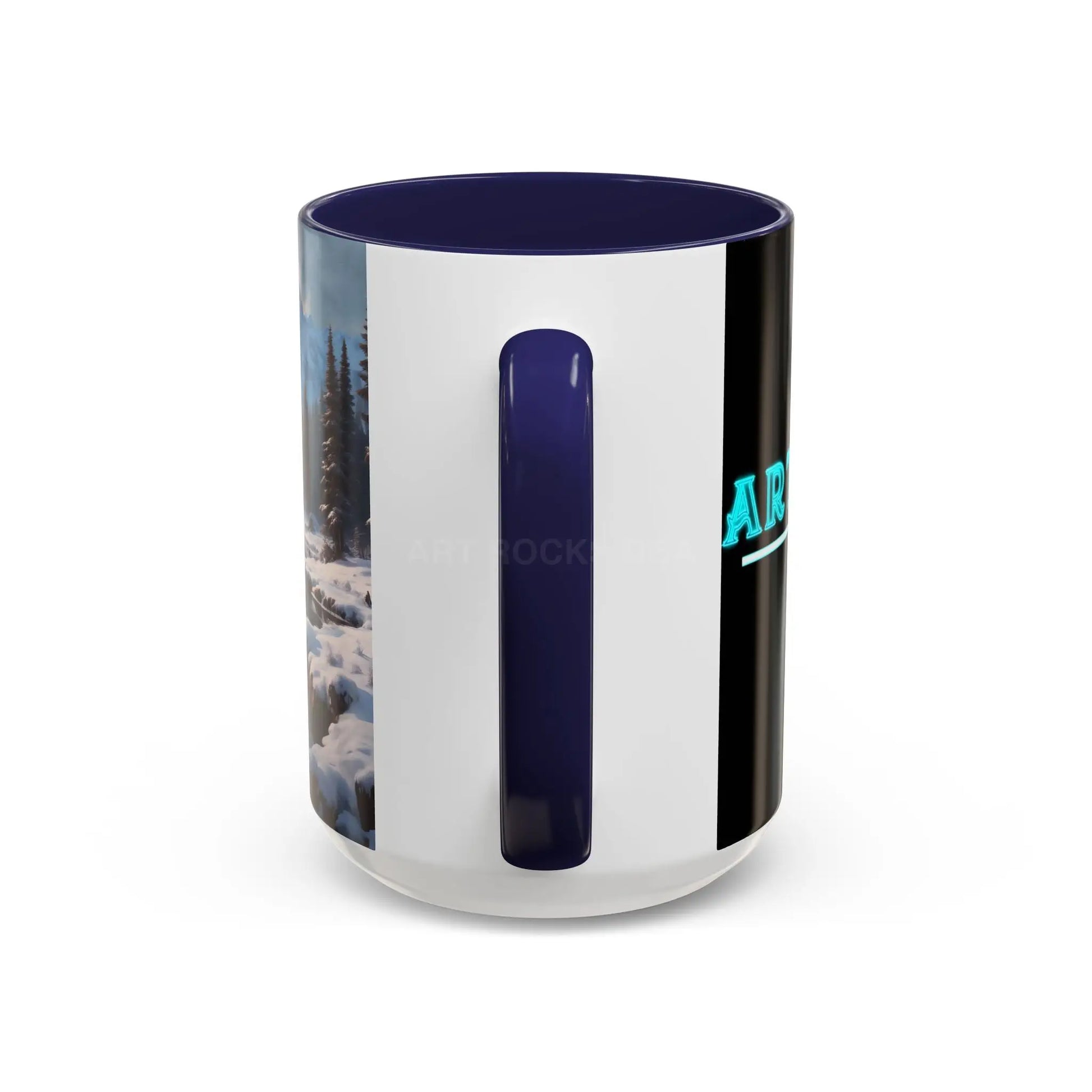Snowy Mountain Lake Accent Coffee Mug — Scenic Winter Landscape Coffee Cup - Mug