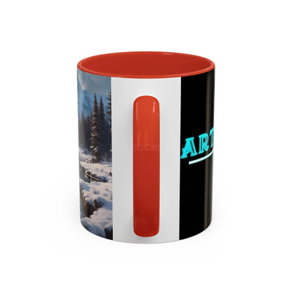 Snowy Mountain Lake Accent Coffee Mug — Scenic Winter Landscape Coffee Cup - Mug