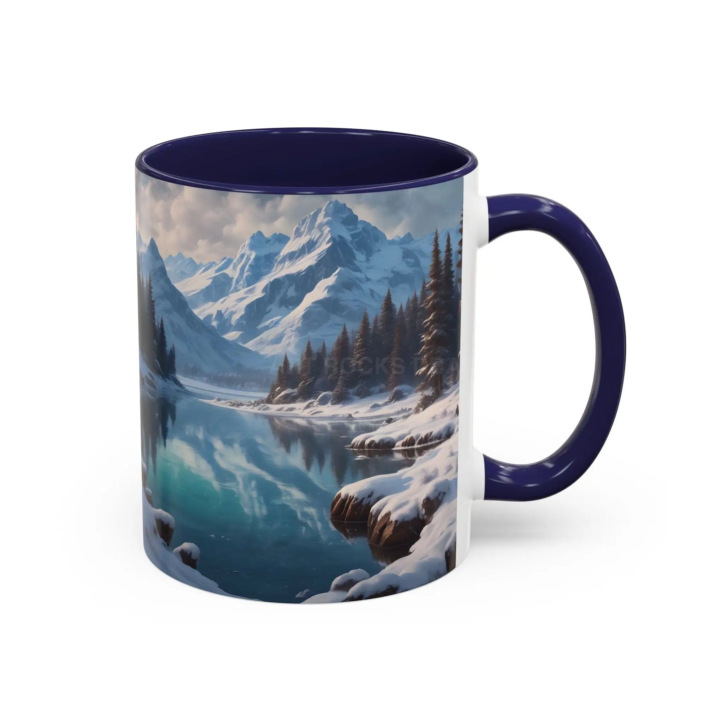 Snowy Mountain Lake Accent Coffee Mug — Scenic Winter Landscape Coffee Cup - Mug
