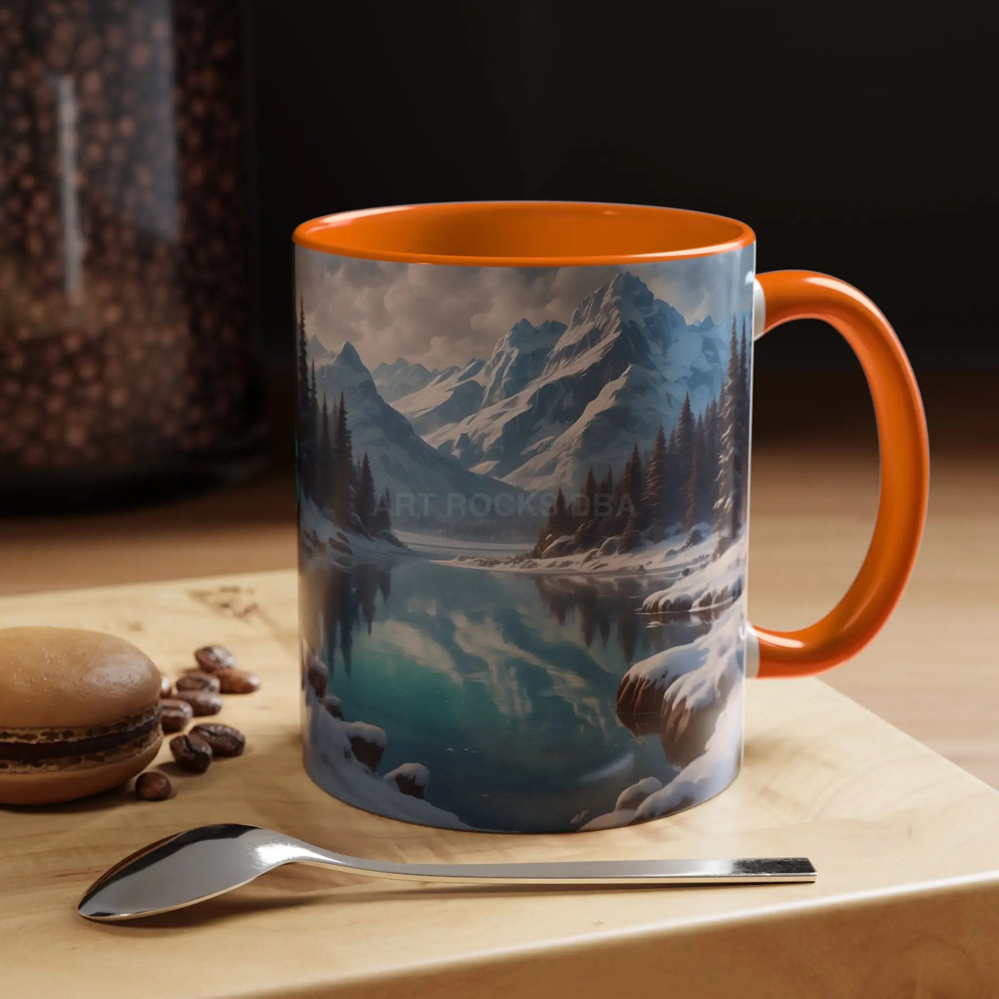 Snowy Mountain Lake Accent Coffee Mug — Scenic Winter Landscape Coffee Cup - Mug
