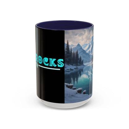 Snowy Mountain Lake Accent Coffee Mug — Scenic Winter Landscape Coffee Cup - 15oz / Navy - Mug