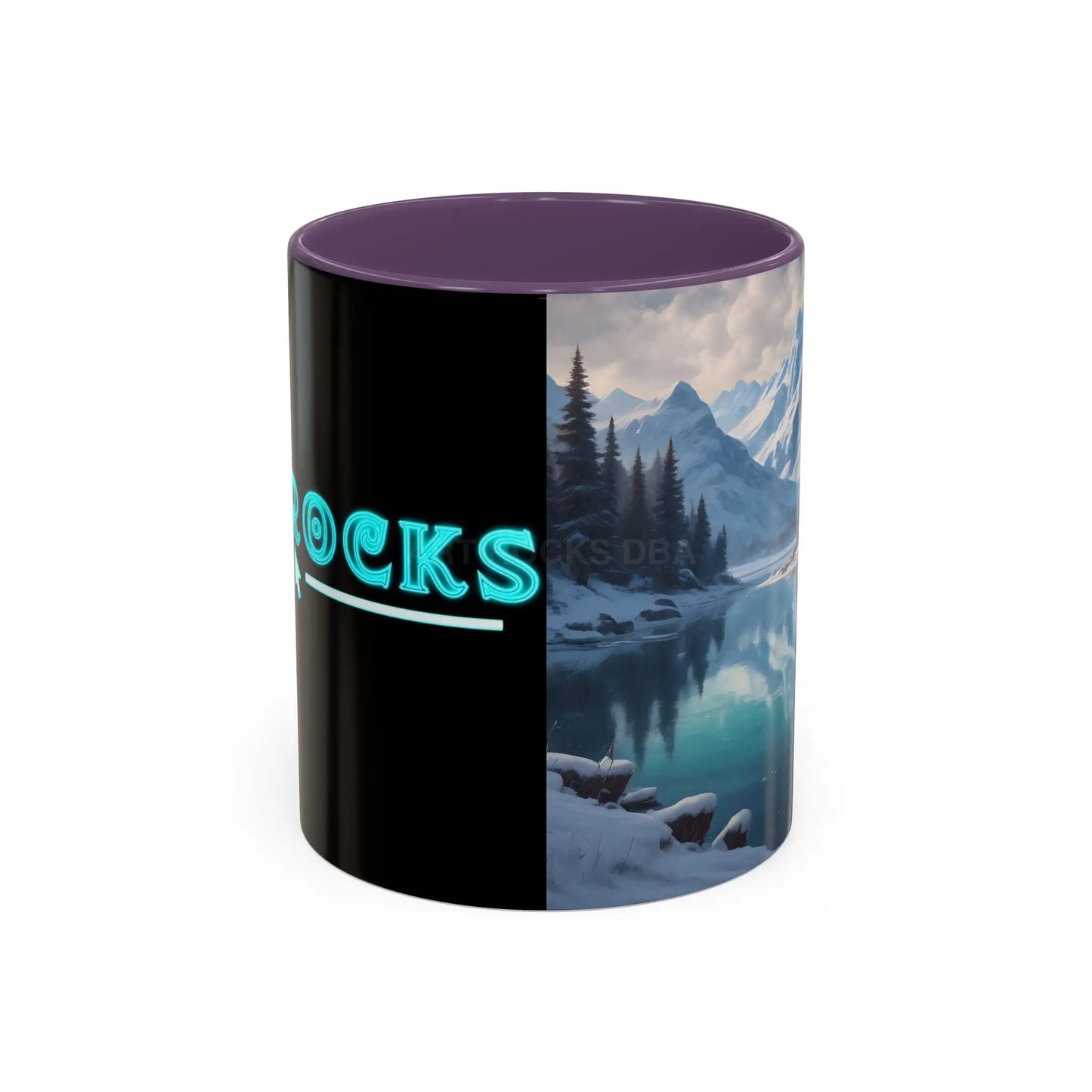 Snowy Mountain Lake Accent Coffee Mug — Scenic Winter Landscape Coffee Cup - 11oz / Purple - Mug