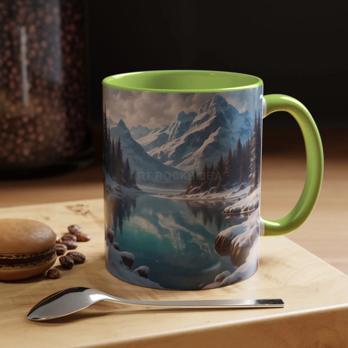 Snowy Mountain Lake Accent Coffee Mug — Scenic Winter Landscape Coffee Cup - Mug