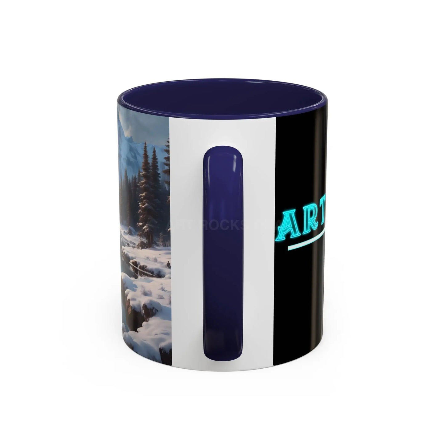 Snowy Mountain Lake Accent Coffee Mug — Scenic Winter Landscape Coffee Cup - Mug