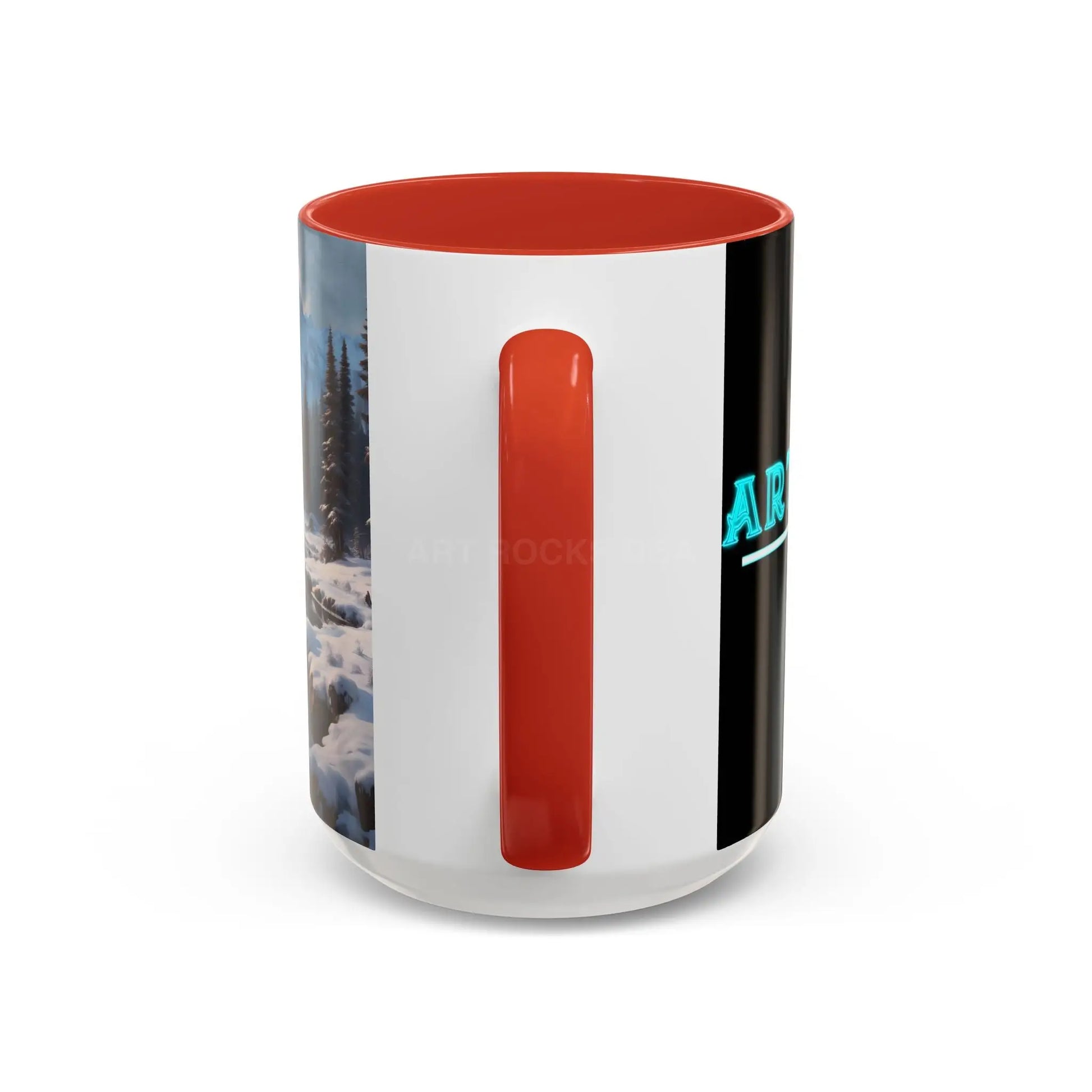 Snowy Mountain Lake Accent Coffee Mug — Scenic Winter Landscape Coffee Cup - Mug