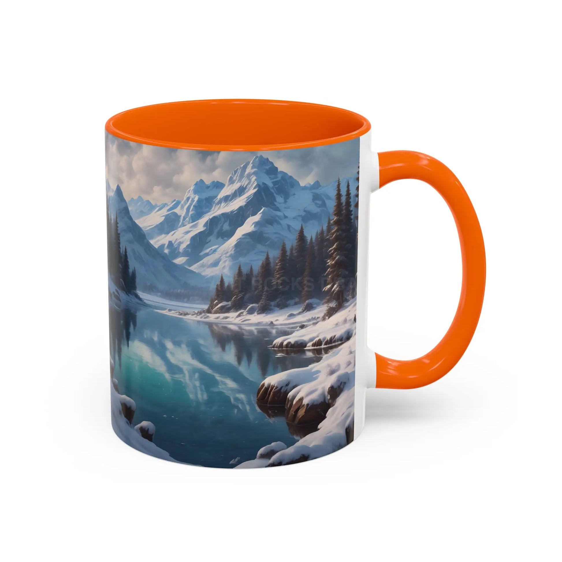 Snowy Mountain Lake Accent Coffee Mug — Scenic Winter Landscape Coffee Cup - Mug