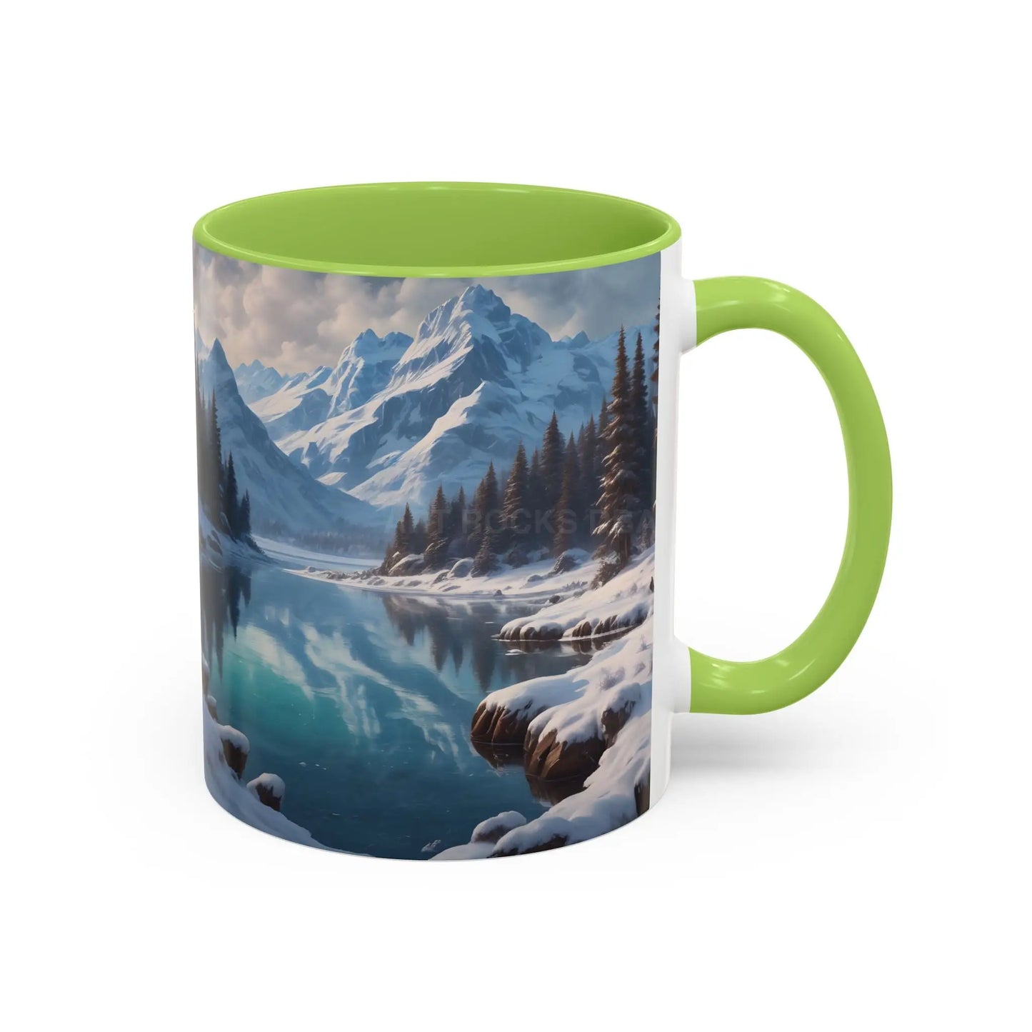 Snowy Mountain Lake Accent Coffee Mug — Scenic Winter Landscape Coffee Cup - Mug