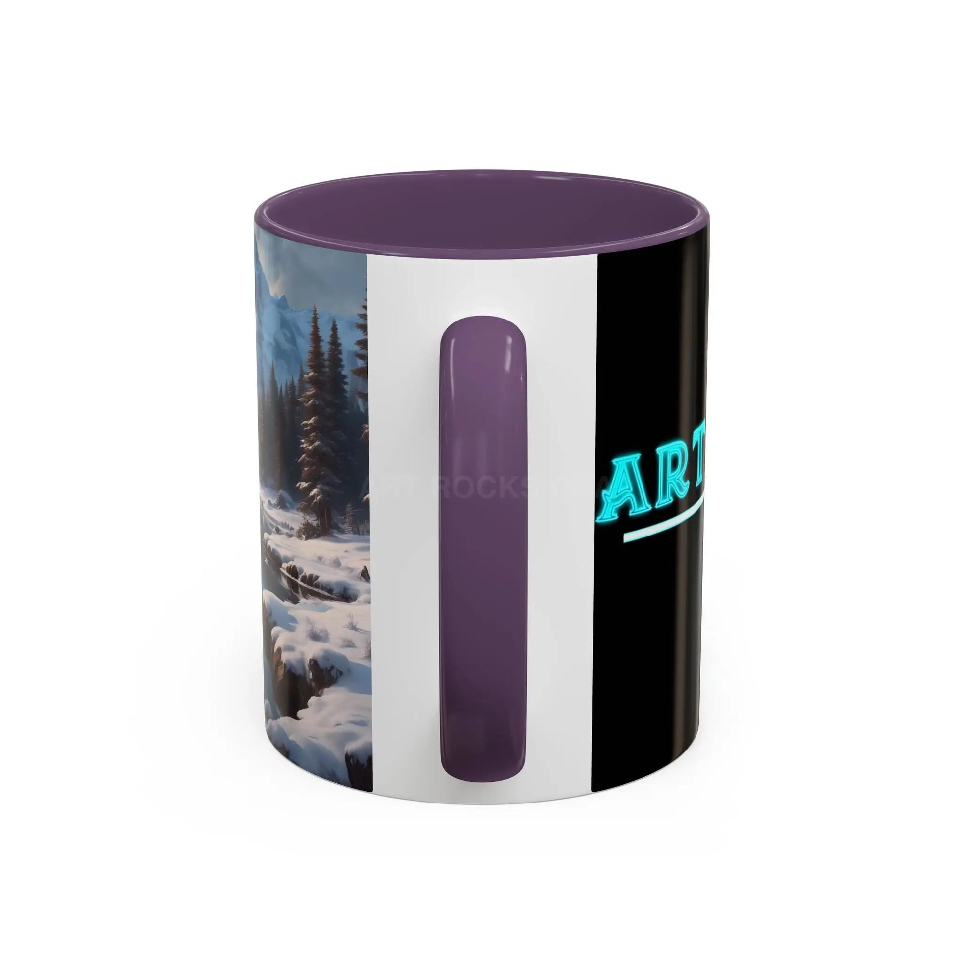 Snowy Mountain Lake Accent Coffee Mug — Scenic Winter Landscape Coffee Cup - Mug