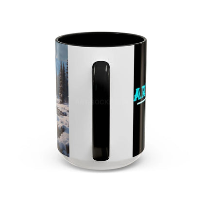 Snowy Mountain Lake Accent Coffee Mug — Scenic Winter Landscape Coffee Cup - Mug