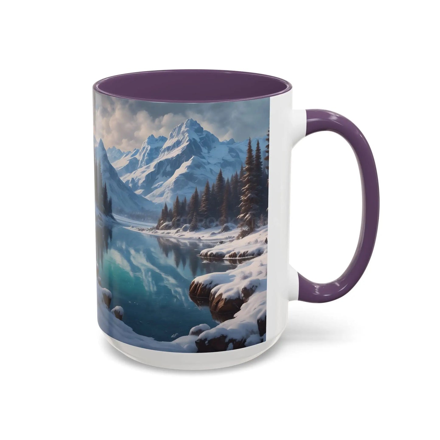 Snowy Mountain Lake Accent Coffee Mug — Scenic Winter Landscape Coffee Cup - Mug