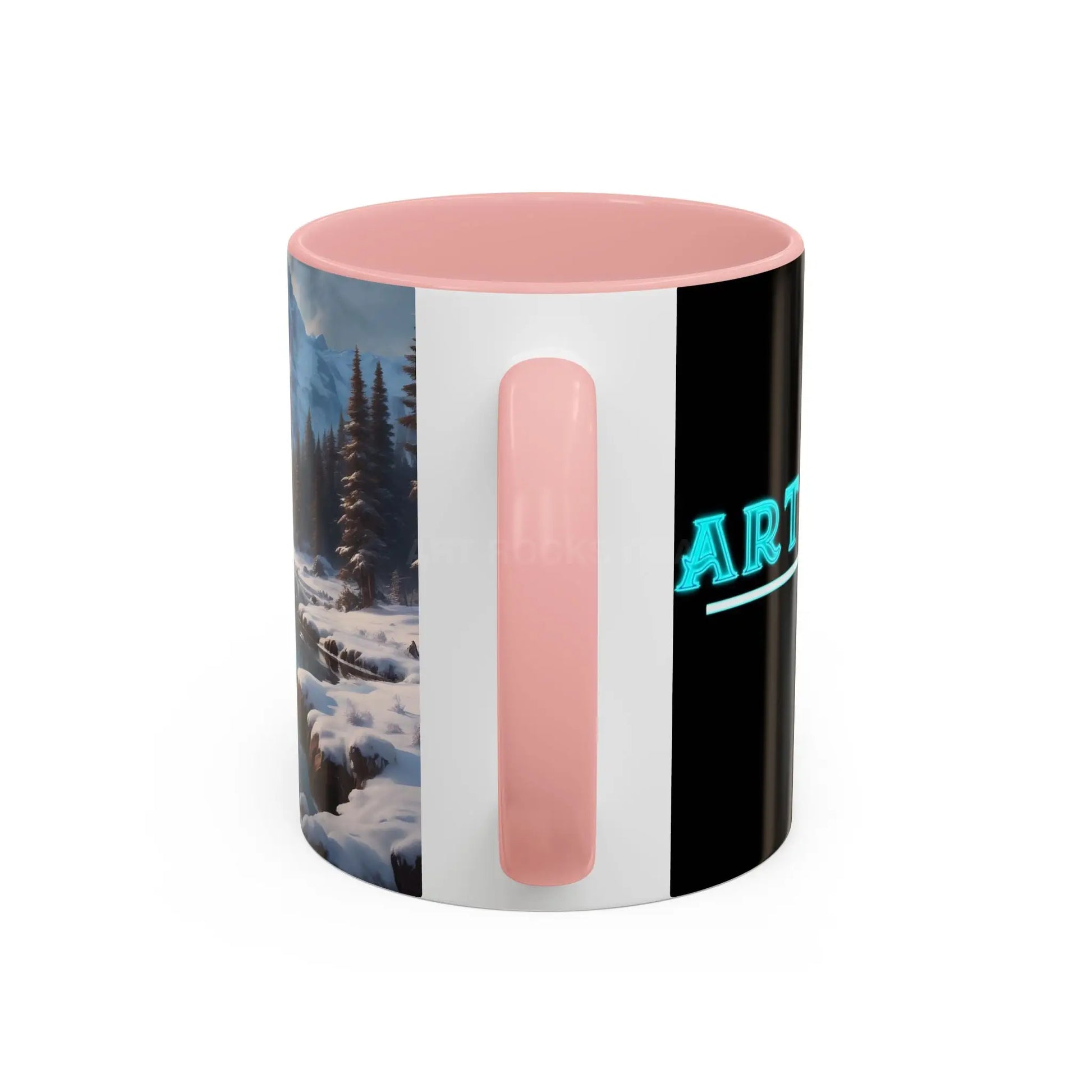 Snowy Mountain Lake Accent Coffee Mug — Scenic Winter Landscape Coffee Cup - Mug