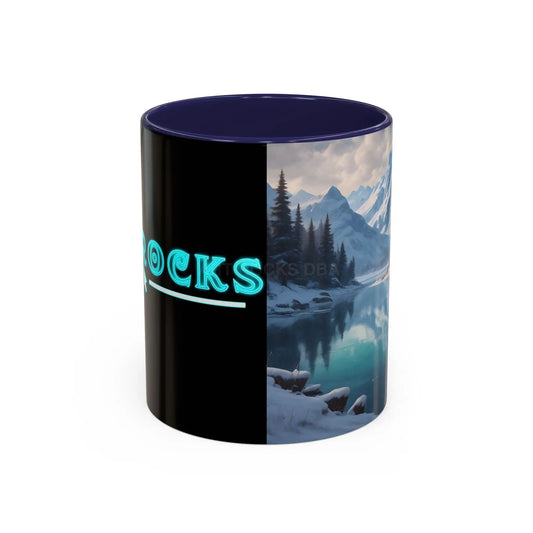 Snowy Mountain Lake Accent Coffee Mug — Scenic Winter Landscape Coffee Cup - 11oz / Navy - Mug
