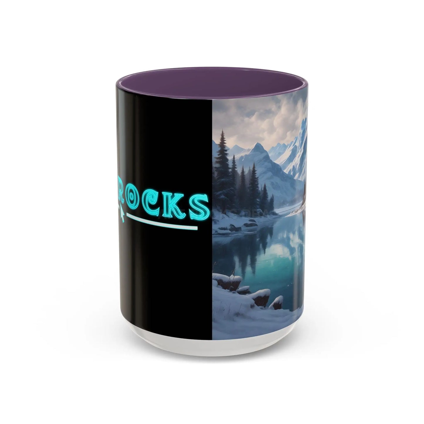 Snowy Mountain Lake Accent Coffee Mug — Scenic Winter Landscape Coffee Cup - 15oz / Purple - Mug