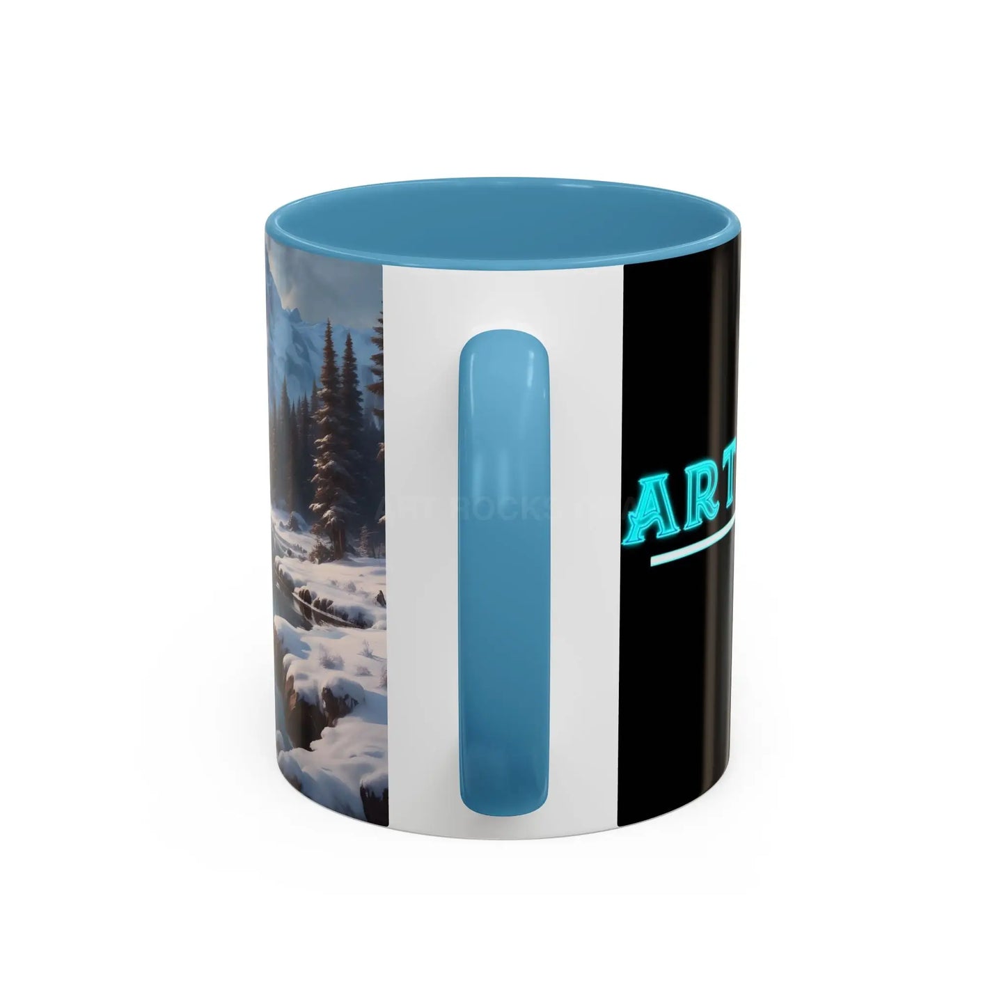 Snowy Mountain Lake Accent Coffee Mug — Scenic Winter Landscape Coffee Cup - Mug