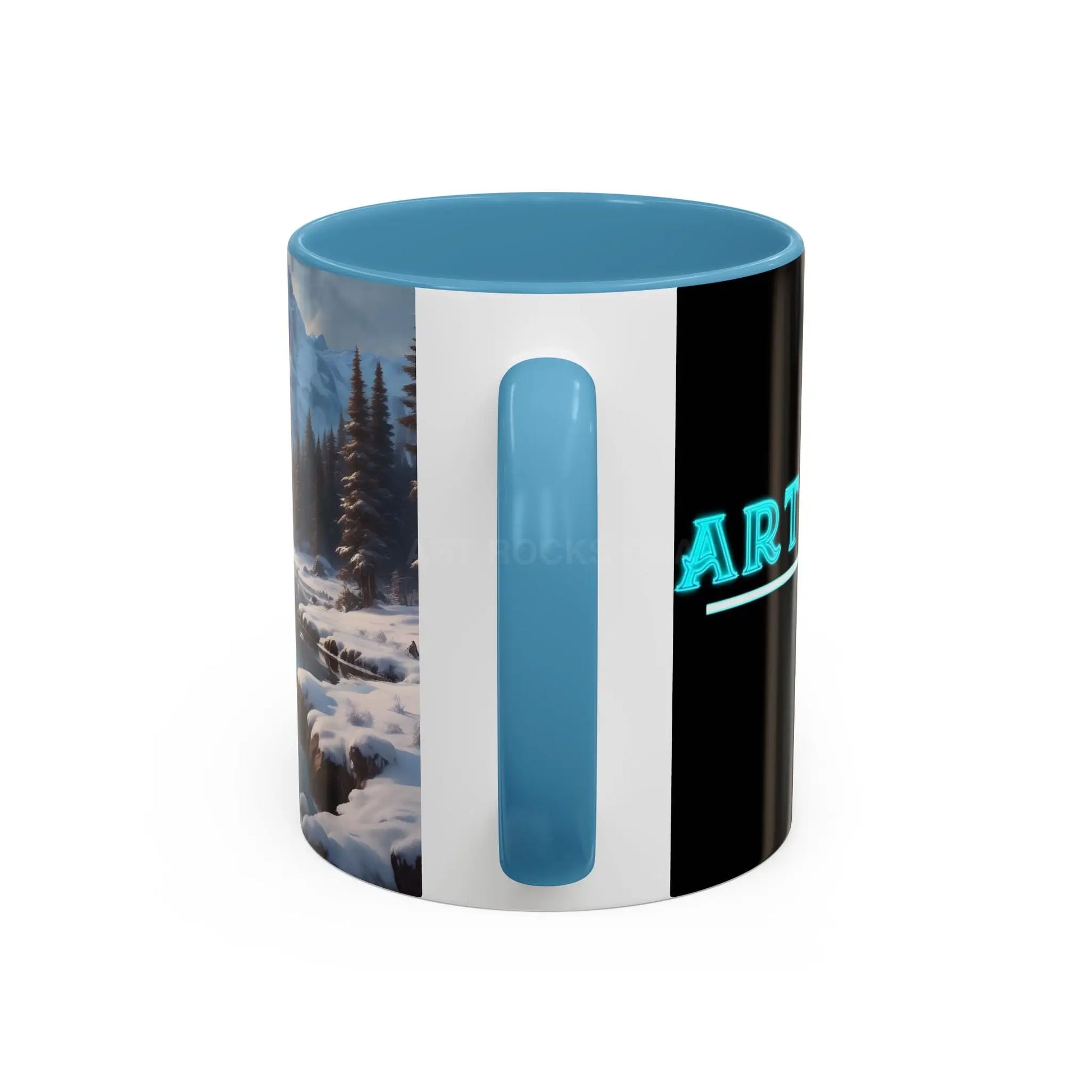 Snowy Mountain Lake Accent Coffee Mug — Scenic Winter Landscape Coffee Cup - Mug