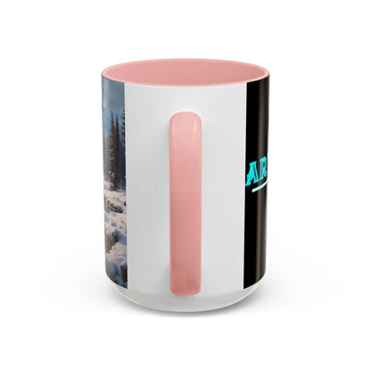 Snowy Mountain Lake Accent Coffee Mug — Scenic Winter Landscape Coffee Cup - Mug