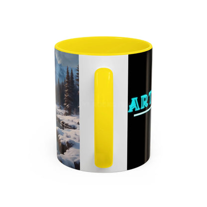 Snowy Mountain Lake Accent Coffee Mug — Scenic Winter Landscape Coffee Cup - Mug