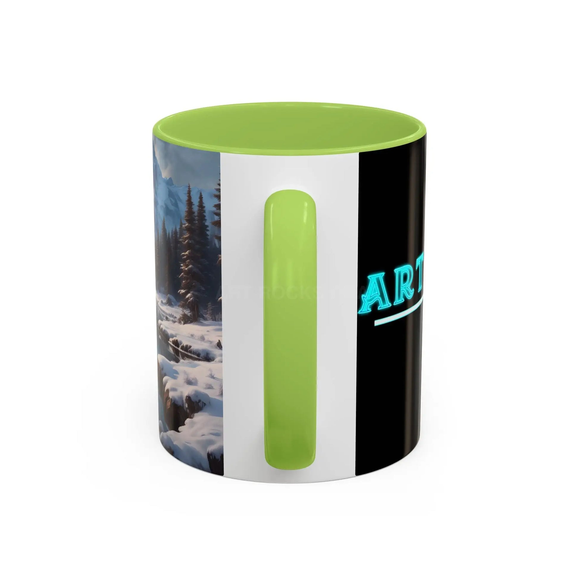 Snowy Mountain Lake Accent Coffee Mug — Scenic Winter Landscape Coffee Cup - Mug