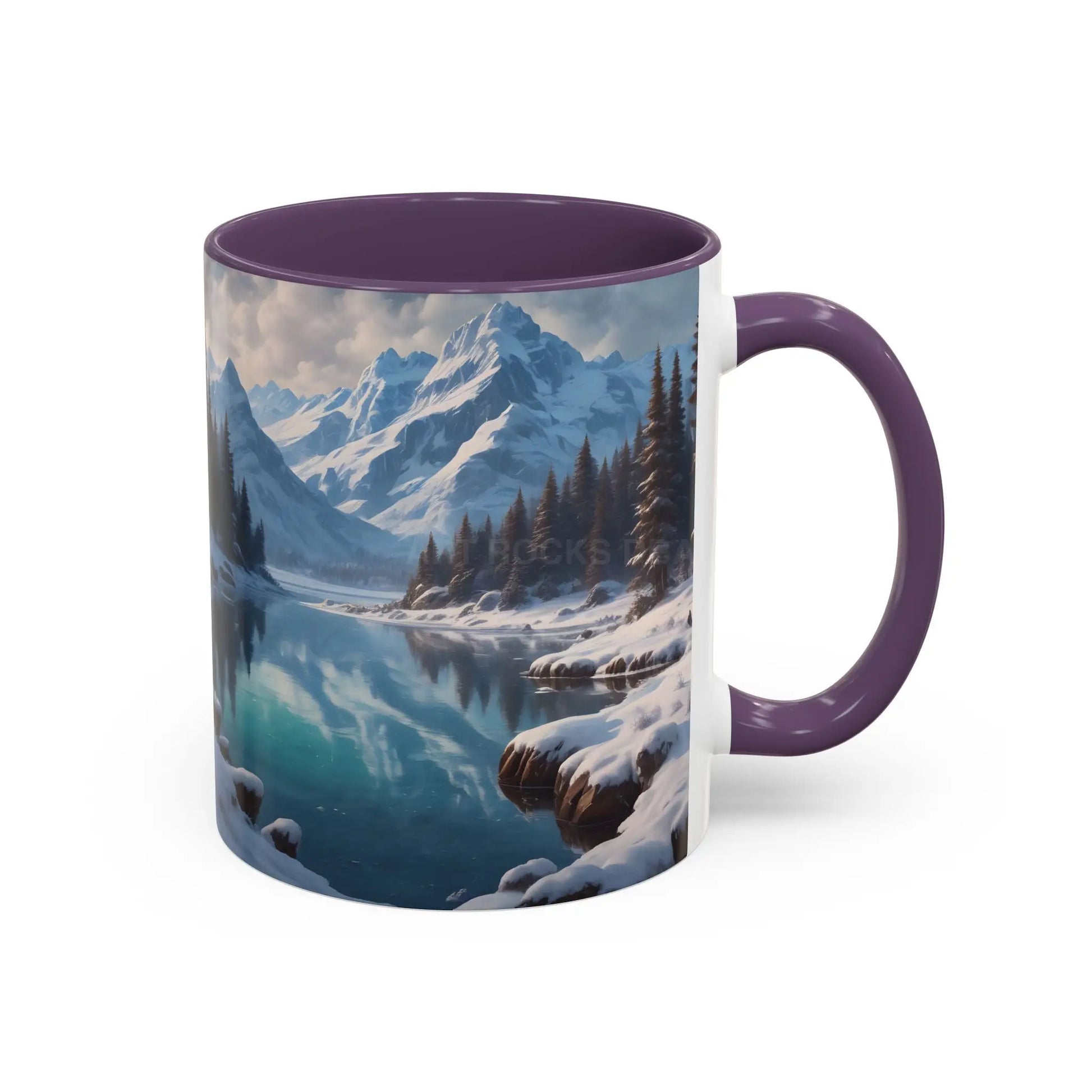 Snowy Mountain Lake Accent Coffee Mug — Scenic Winter Landscape Coffee Cup - Mug