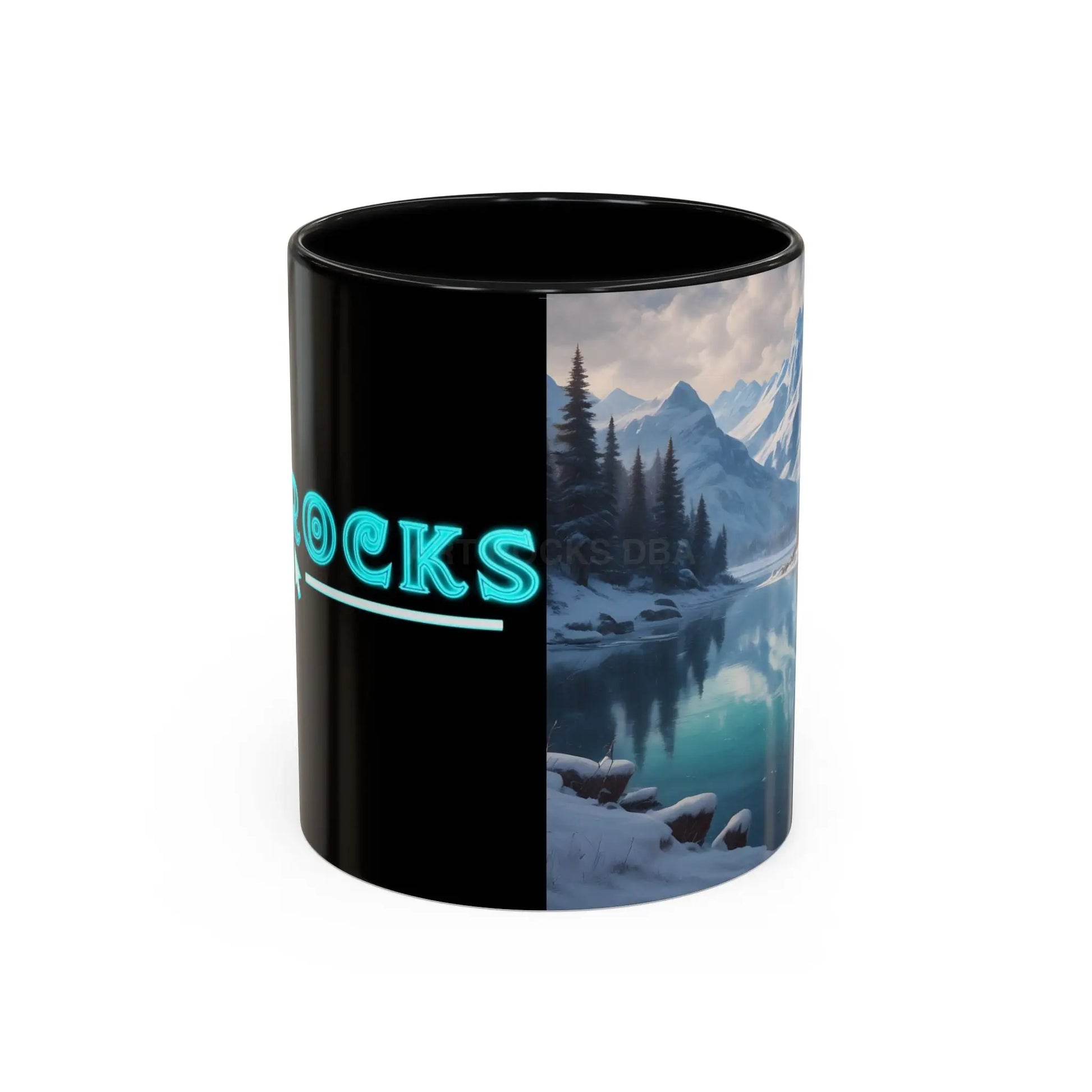 Snowy Mountain Lake Accent Coffee Mug — Scenic Winter Landscape Coffee Cup - Mug