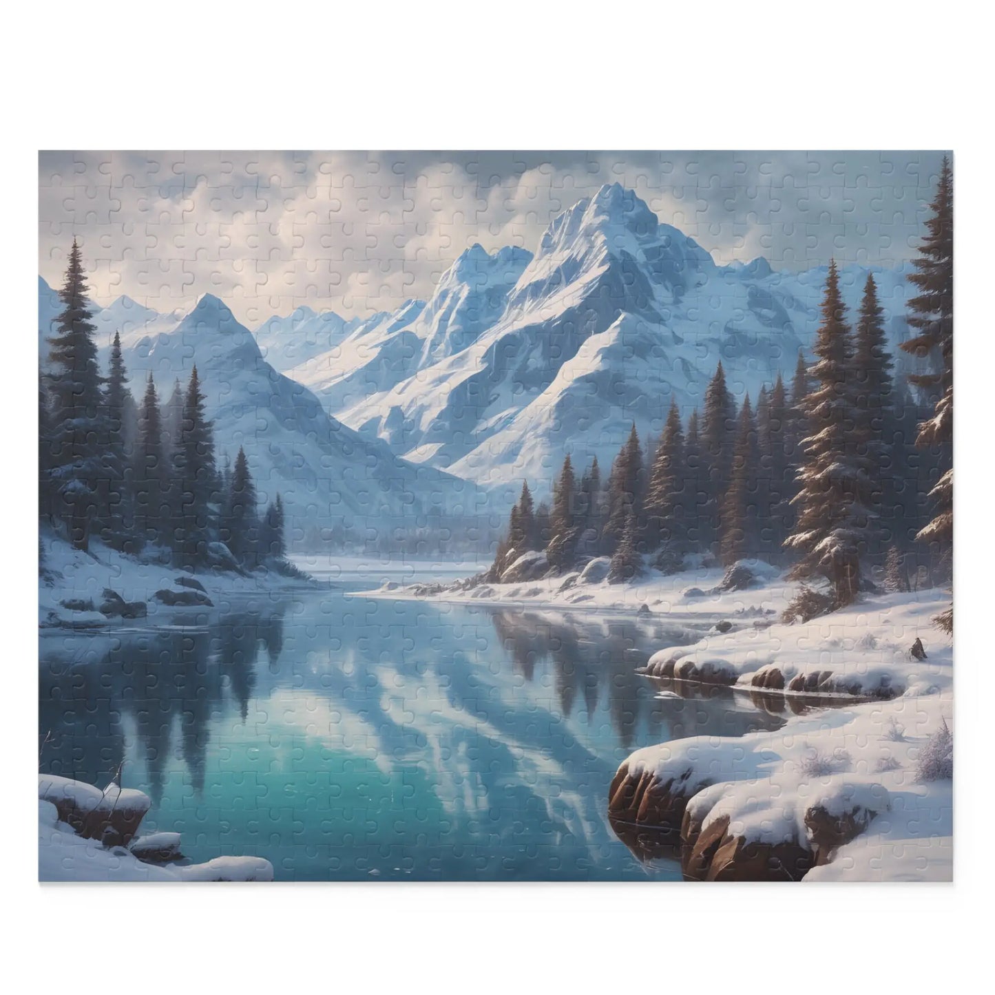 Snowy Mountain Lake Jigsaw Puzzle — (120/252/500 pieces) - 20’’ × 16’’ (500 pcs) - Puzzle