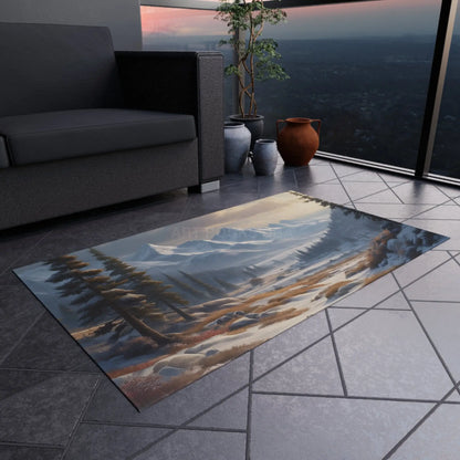 Snowy Mountain Scenery Outdoor Rug - Nature Decor Cozy Patio or Porch Mat Camping Essential Interior Style Gift