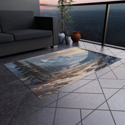 Snowy Mountain Scenery Outdoor Rug - Nature Decor Cozy Patio or Porch Mat Camping Essential Interior Style Gift