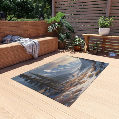 Snowy Mountain Scenery Outdoor Rug - Nature Decor Cozy Patio or Porch Mat Camping Essential Interior Style Gift