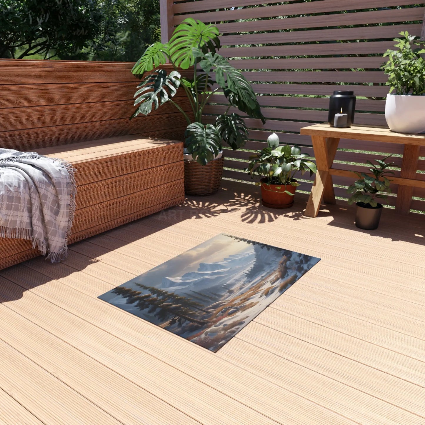 Snowy Mountain Scenery Outdoor Rug - Nature Decor Cozy Patio or Porch Mat Camping Essential Interior Style Gift