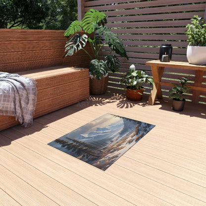 Snowy Mountain Scenery Outdoor Rug - Nature Decor Cozy Patio or Porch Mat Camping Essential Interior Style Gift