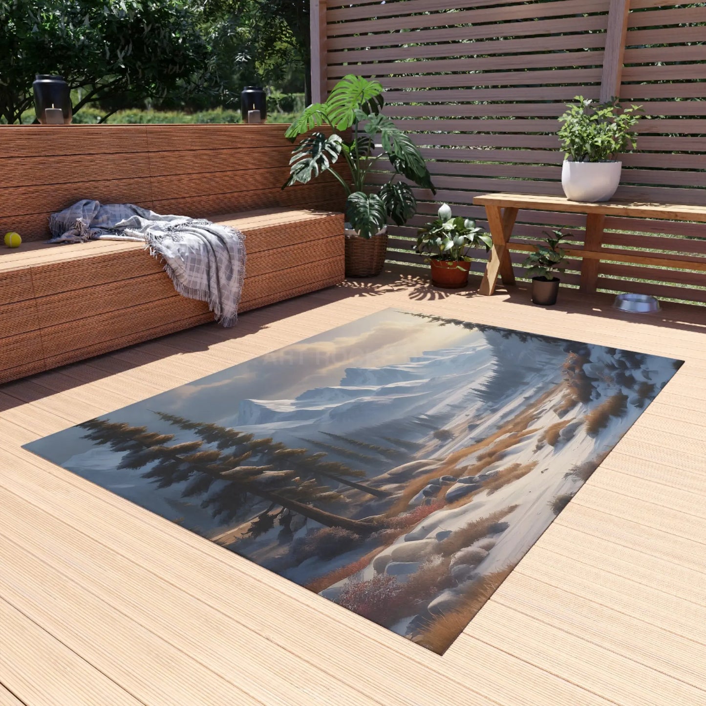 Snowy Mountain Scenery Outdoor Rug - Nature Decor Cozy Patio or Porch Mat Camping Essential Interior Style Gift