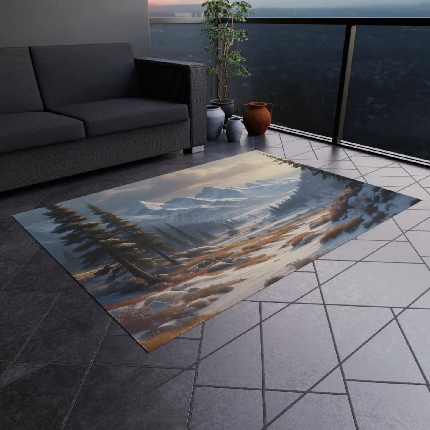 Snowy Mountain Scenery Outdoor Rug - Nature Decor Cozy Patio or Porch Mat Camping Essential Interior Style Gift