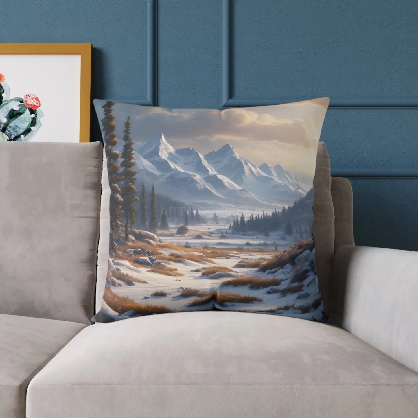 Snowy Mountain With Bushes Landscape Decorative Pillow Cozy Home Accent Gift for Nature Lovers Winter Decor Outdoor
