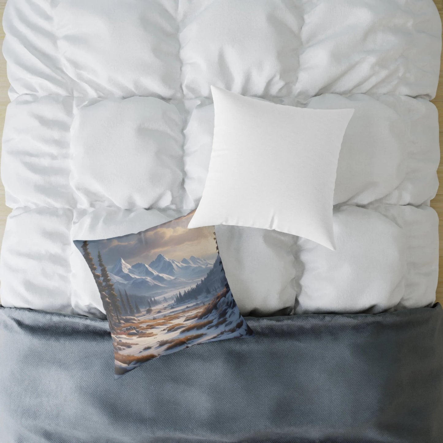 Snowy Mountain With Bushes Landscape Decorative Pillow Cozy Home Accent Gift for Nature Lovers Winter Decor Outdoor