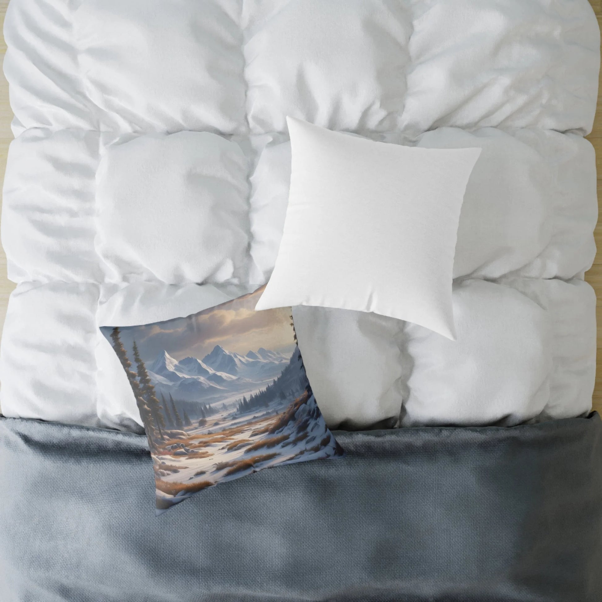 Snowy Mountain With Bushes Landscape Decorative Pillow Cozy Home Accent Gift for Nature Lovers Winter Decor Outdoor