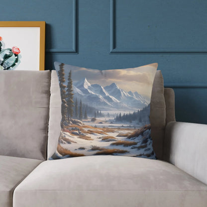 Snowy Mountain With Bushes Landscape Decorative Pillow Cozy Home Accent Gift for Nature Lovers Winter Decor Outdoor