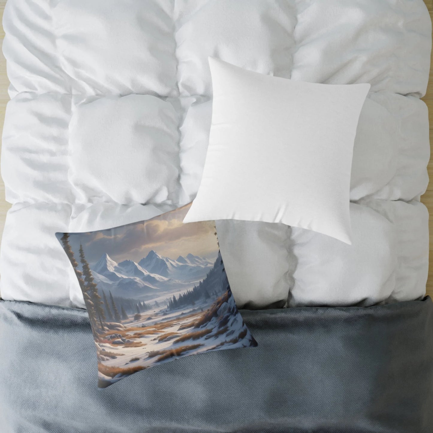 Snowy Mountain With Bushes Landscape Decorative Pillow Cozy Home Accent Gift for Nature Lovers Winter Decor Outdoor