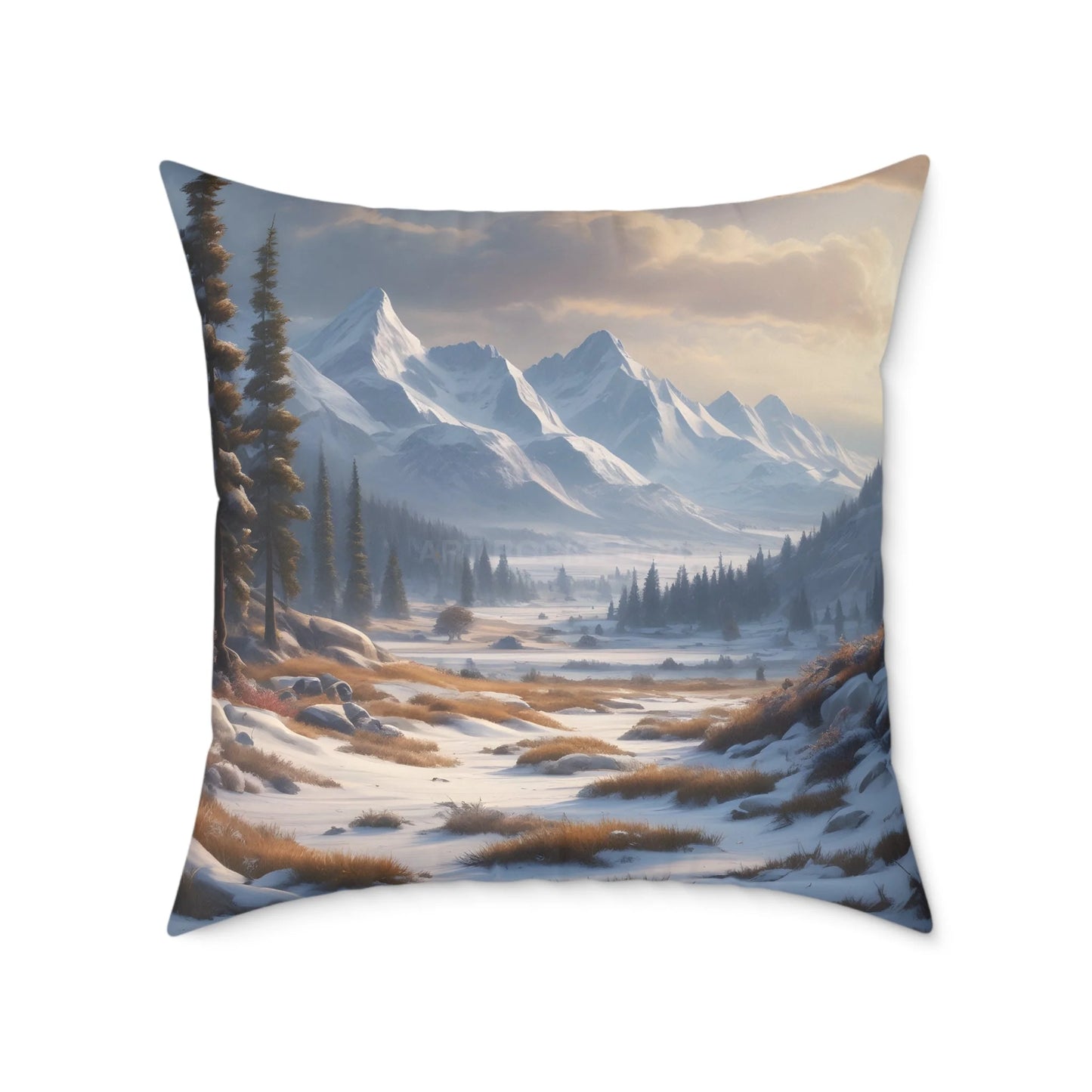 Snowy Mountain With Bushes Landscape Decorative Pillow Cozy Home Accent Gift for Nature Lovers Winter Decor Outdoor