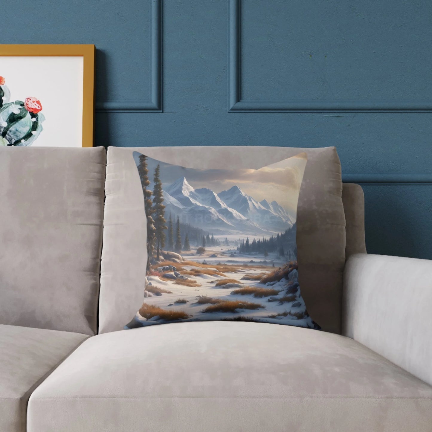 Snowy Mountain With Bushes Landscape Decorative Pillow Cozy Home Accent Gift for Nature Lovers Winter Decor Outdoor