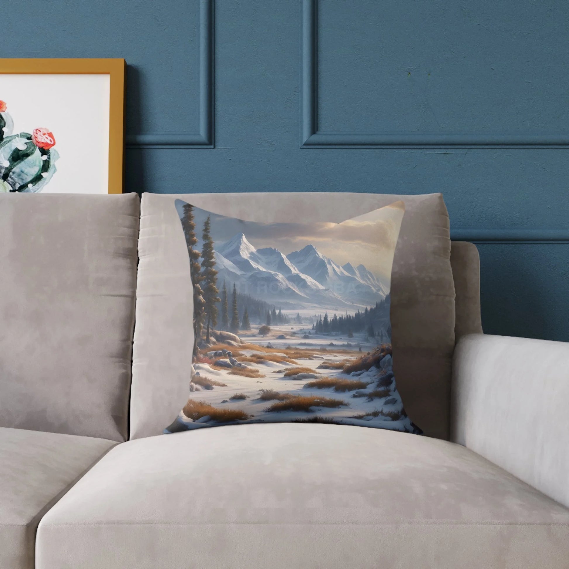 Snowy Mountain With Bushes Landscape Decorative Pillow Cozy Home Accent Gift for Nature Lovers Winter Decor Outdoor