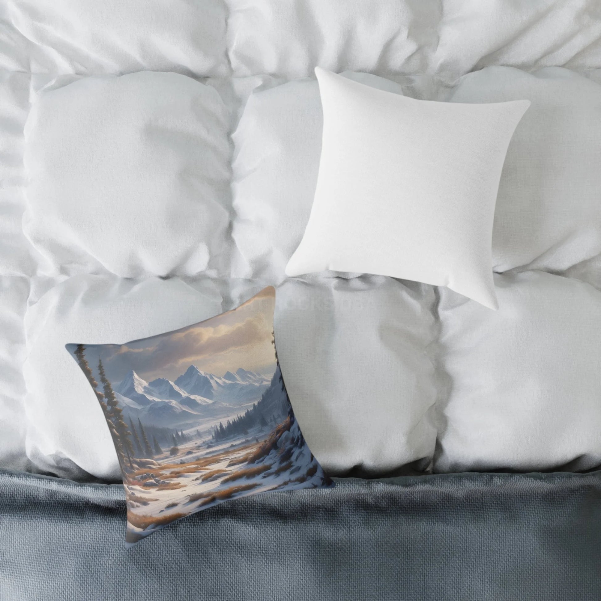 Snowy Mountain With Bushes Landscape Decorative Pillow Cozy Home Accent Gift for Nature Lovers Winter Decor Outdoor