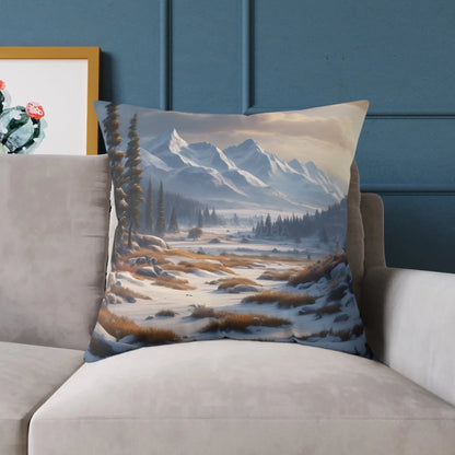 Snowy Mountain With Bushes Landscape Decorative Pillow Cozy Home Accent Gift for Nature Lovers Winter Decor Outdoor