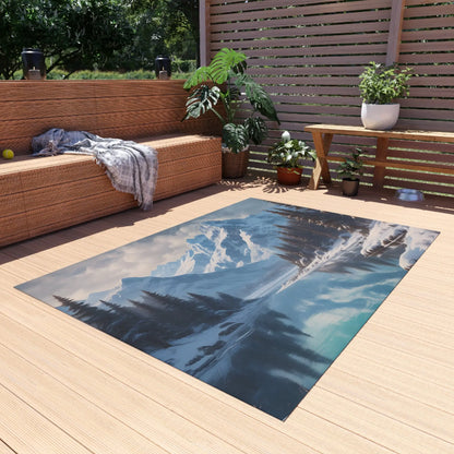 Snowy Mountainous Lake Outdoor Rug Cozy Patio Decor Rustic Home Accent Camping Mat Nature Lover Gift - Home Decor
