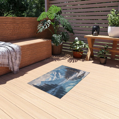 Snowy Mountainous Lake Outdoor Rug Cozy Patio Decor Rustic Home Accent Camping Mat Nature Lover Gift - Home Decor