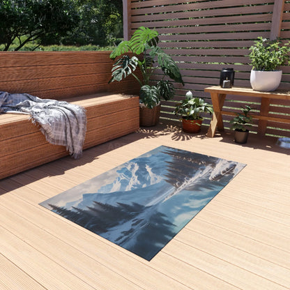 Snowy Mountainous Lake Outdoor Rug Cozy Patio Decor Rustic Home Accent Camping Mat Nature Lover Gift - Home Decor