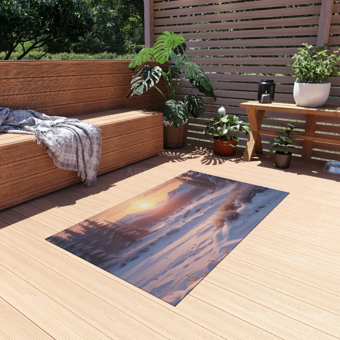 Snowy Valley Outdoor Rug Cozy Patio Decor for Camping Picnics Garden Parties Home Essentials Seasonal Home Accents